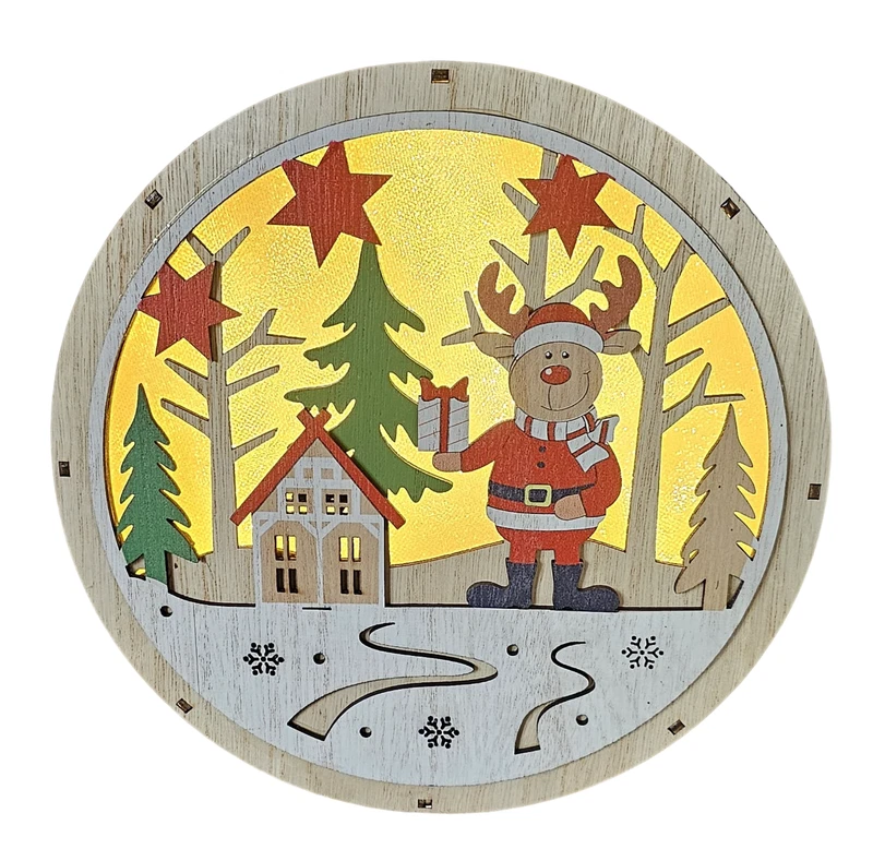 Decorazione Natalizia con Renna Rotonda in Legno con LED 23 cm, fotografia 3 di 8