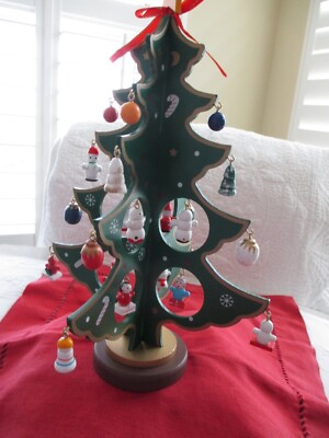 *Kurt Alder MINI 12'' Tabletop Desktop Wooden Christmas Tree w/ 24 Ornaments NEW