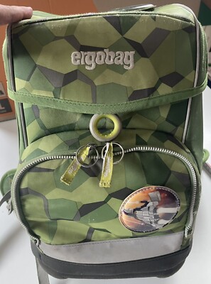 Schulranzen Ergobag gebraucht für Schulanfänger Grün gemustert Dino   #JUL