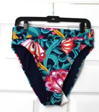 Trina Turk Bikini Bottom Pink Green Floral High Waist Reversible Size 8 New 