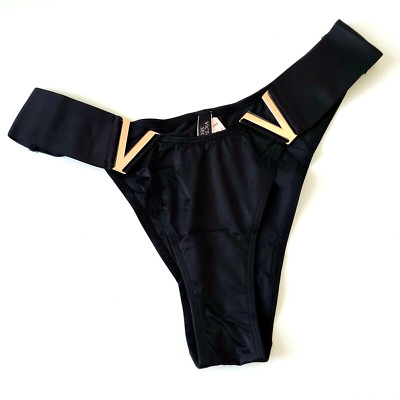 Victoria's Secret Very Sexy Black Bombshell Gold V Brazilian Panties Size S-M