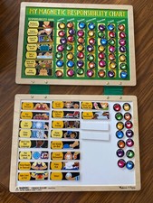 Melissa Doug Wooden Magnetic Responsibility-Chore Chart White Board 90 Magnets