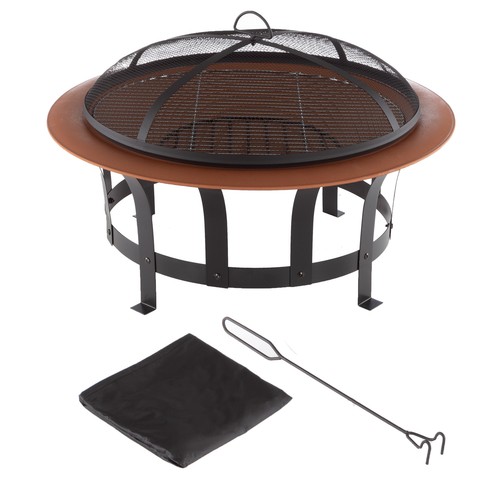 Outdoor Fire Pit 30 Inch Round Large Steel Bowl Copper Color Mesh Screen Cover - Picture 5 of 5