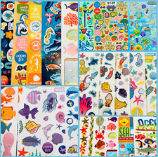 195 Stickers, Themed Flamingo Dolphins Mermaid Turtle Fish Ocean Sea Adventure
