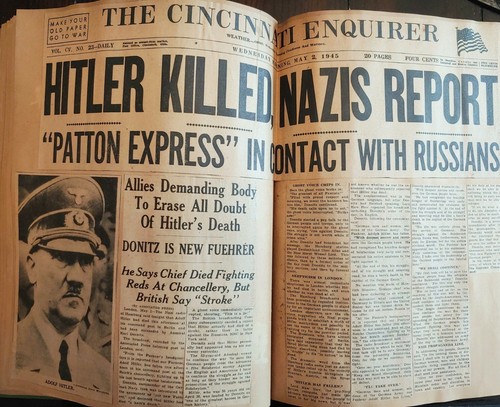 WWII Cincinnati Enquirer Post News Scrapbook April - May 1945 Hilter Roosevelt