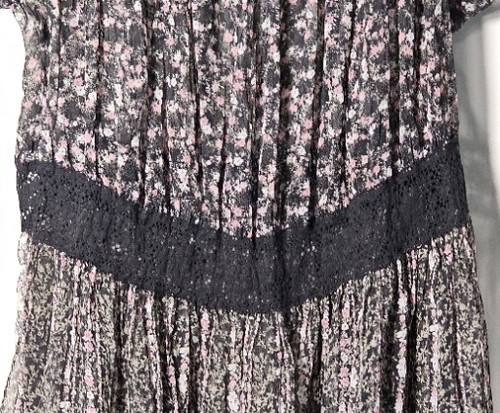 VTG Peasant Maxi Dress T&Co. Size 10 Black Pink Floral Sheer Lace Cottagecore - Picture 6 of 19