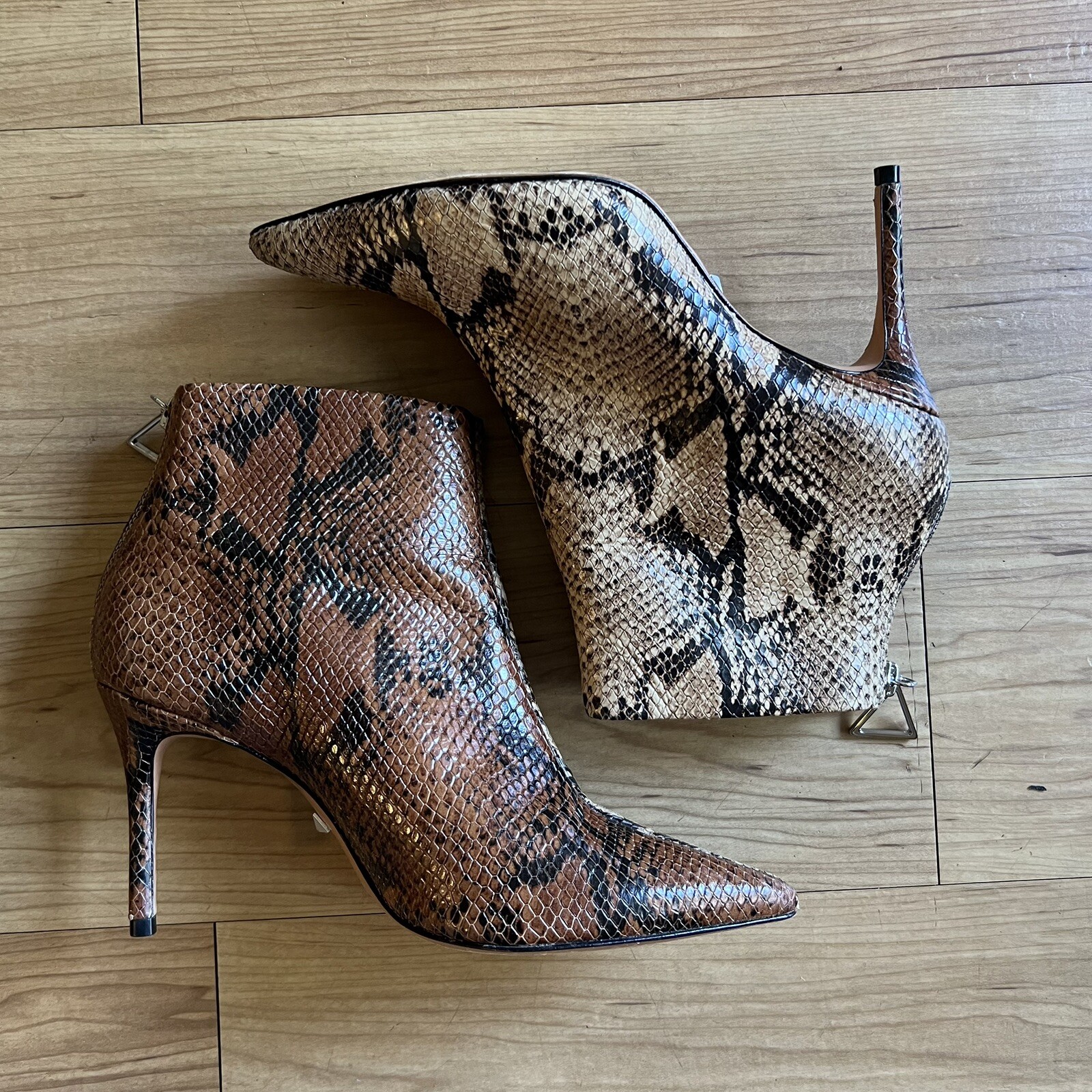 Schutz Michela Two Tone Brown Snake Print Embossed Booties  Excellent 7.5