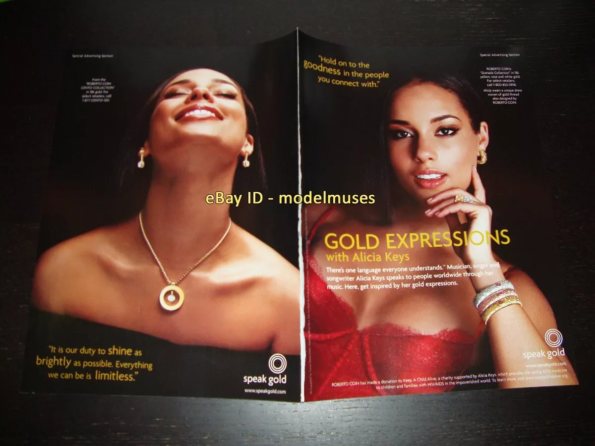 WORLD GOLD COUNCIL Fine Jewelry 4 Page PRINT AD 2004 ALICIA KEYS