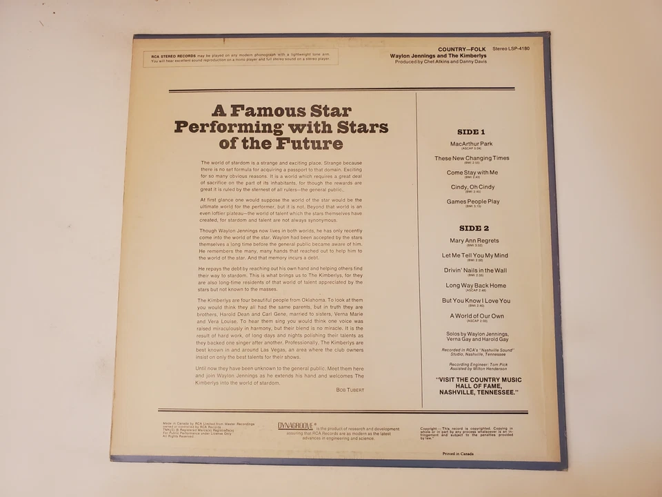 Waylon Jennings and The Kimberlys - Country-Folk (Vinyl Record LP) - Image 2 of 2