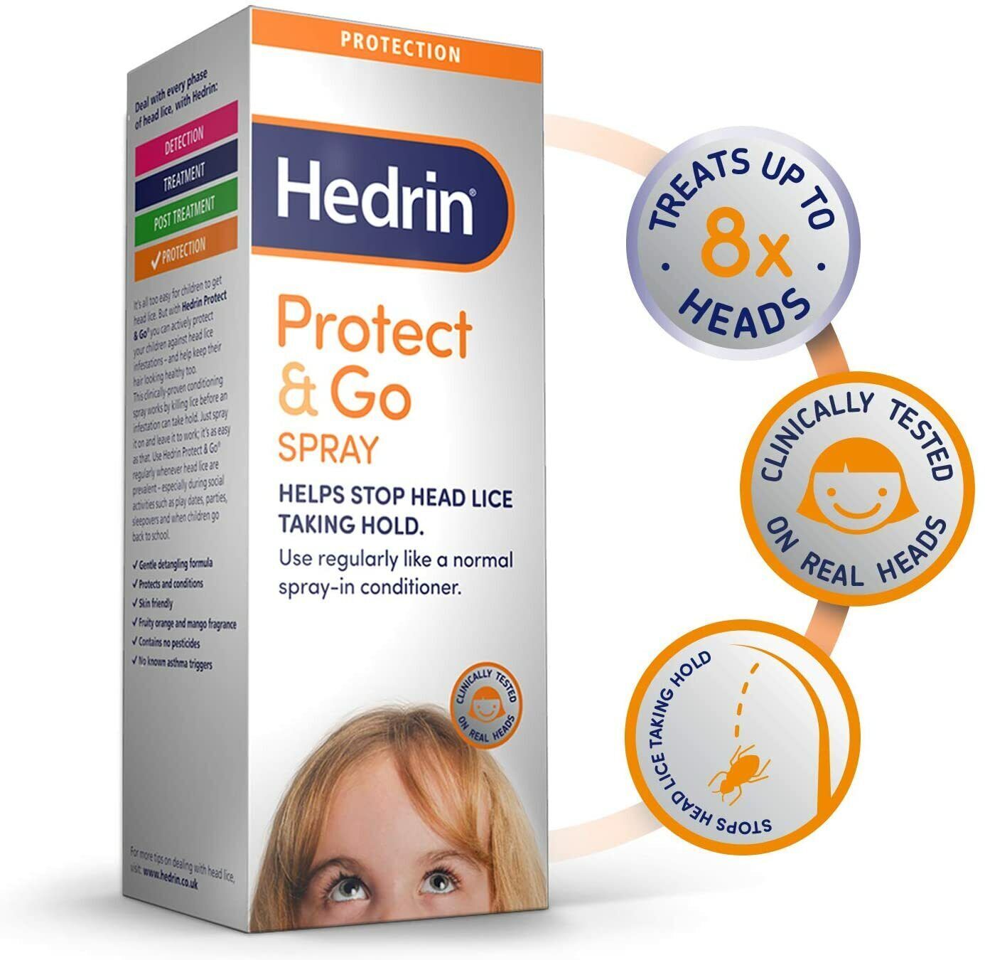 Hedrin Protect & Go Spray Head Lice Treatment & Prevention 8x
