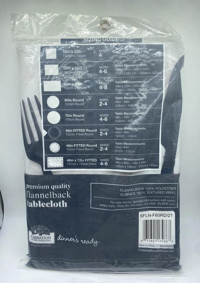 Carnation Home Fashions - Flannelback - Tablecloth - 60 in - Round - Image 2 of 3