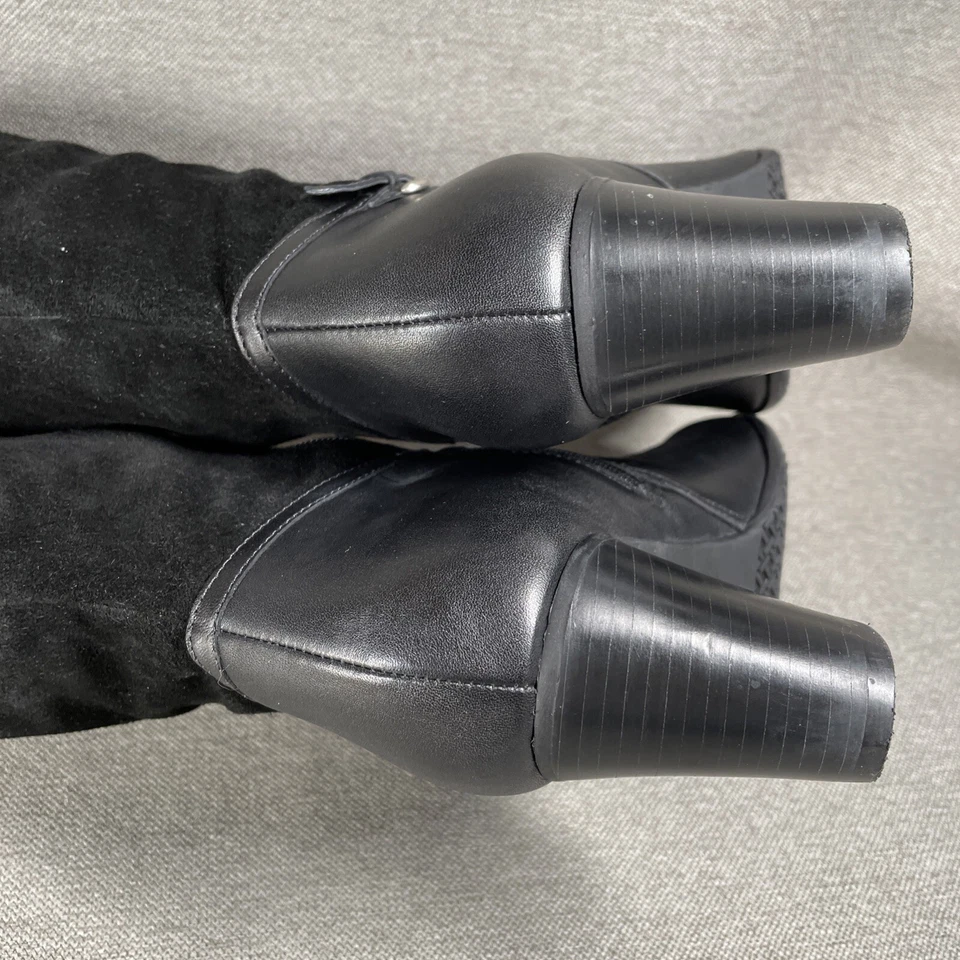 Talbots Tall Boots 6.5B Black Leather & Suede 2.5 Inch Heel Tiny Buckle Accent - Image 4 of 4
