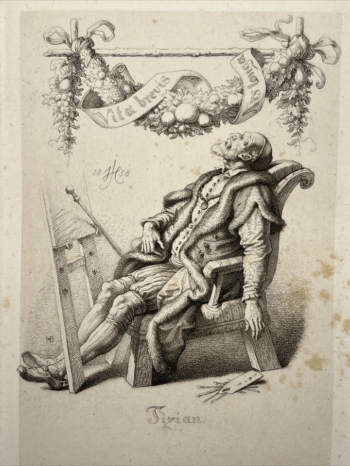 Tizian Antiquarisch Kunstdruck 1876 Stahlstich Radierung Galerie Gemälde - Bild 2 von 4