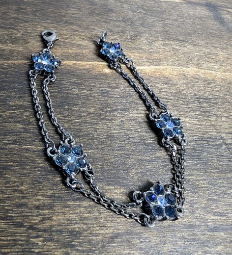 Vintage Givenchy Blue Crystals Flowers Bracelet #35