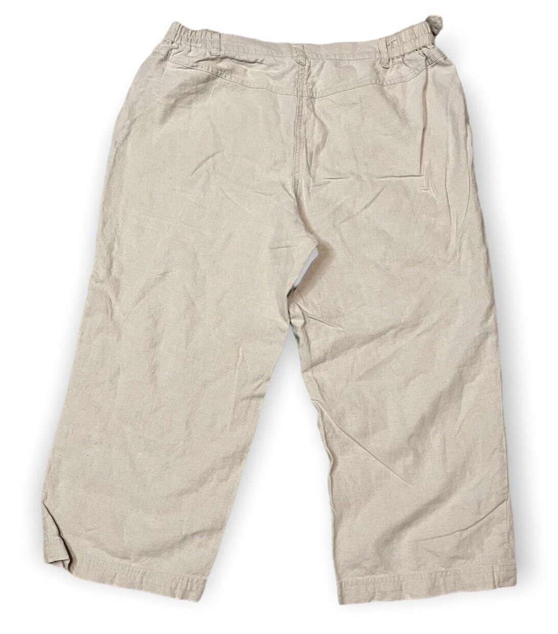 Womens Linen Blend Capris Cropped Pants Sag Harbor Ivory Beige Petite