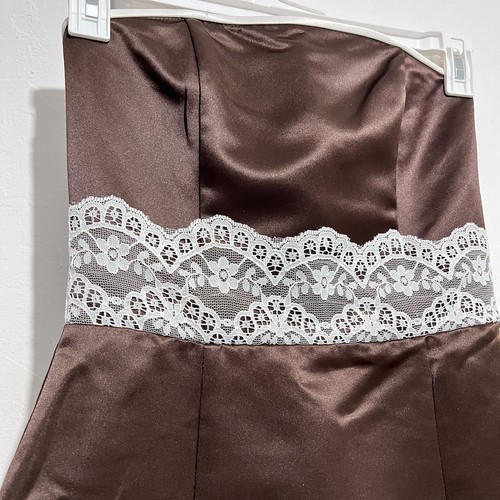 Vintage 80er Jahre Jessica McClintock Gunne Sax braun trägerlos Kleid Größe 5/6 Schleifen - Bild 3 von 11