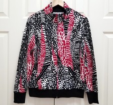 Women's Onque Casuals Red White Black Animal Print Full Zip Cotton Sweatshirt L
