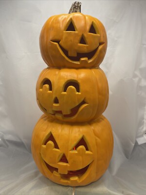 3 Pumpkin Tower Gemmy Jack-o-Lantern Stack Light Up Lamp Halloween Decor Works