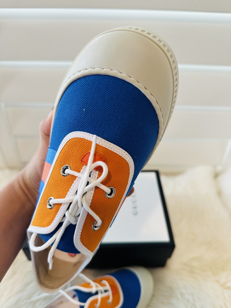 NIB GUCCI Kids Size 36 Sneakers Shoes Blue Orange Web Women NIB GUCCI Kids Size 36 Sneakers Shoes Blue Orange Web Women