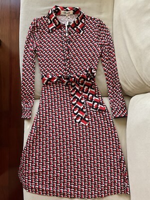 NWT Diane Von Furstenberg DVF Milly Silk Belt Shirtdress Chain Link Iconic Small
