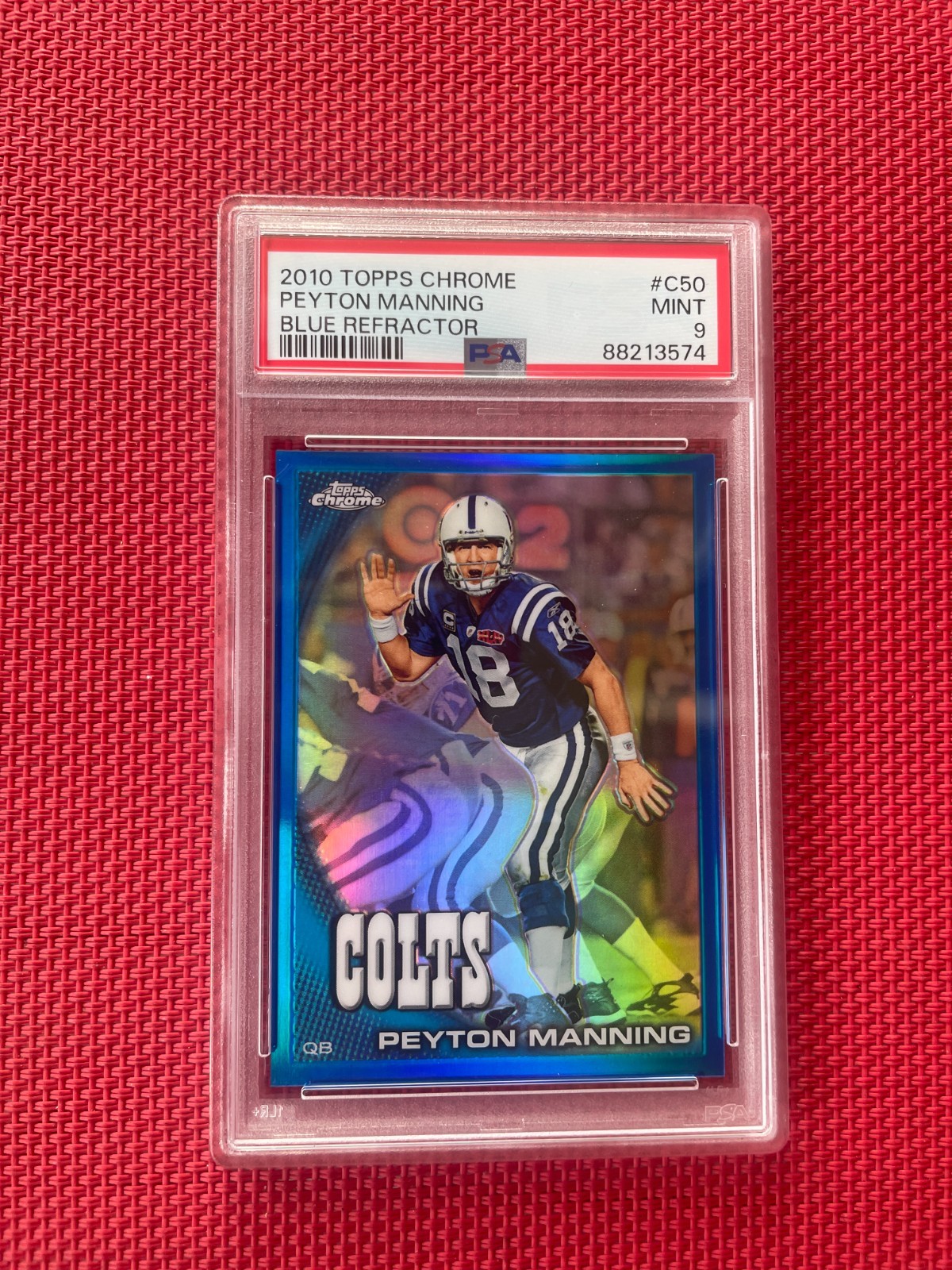 2010 Topps Chrome - Peyton Manning #C50 Blue Refractor 25 OF 199 PSA 9 view 4