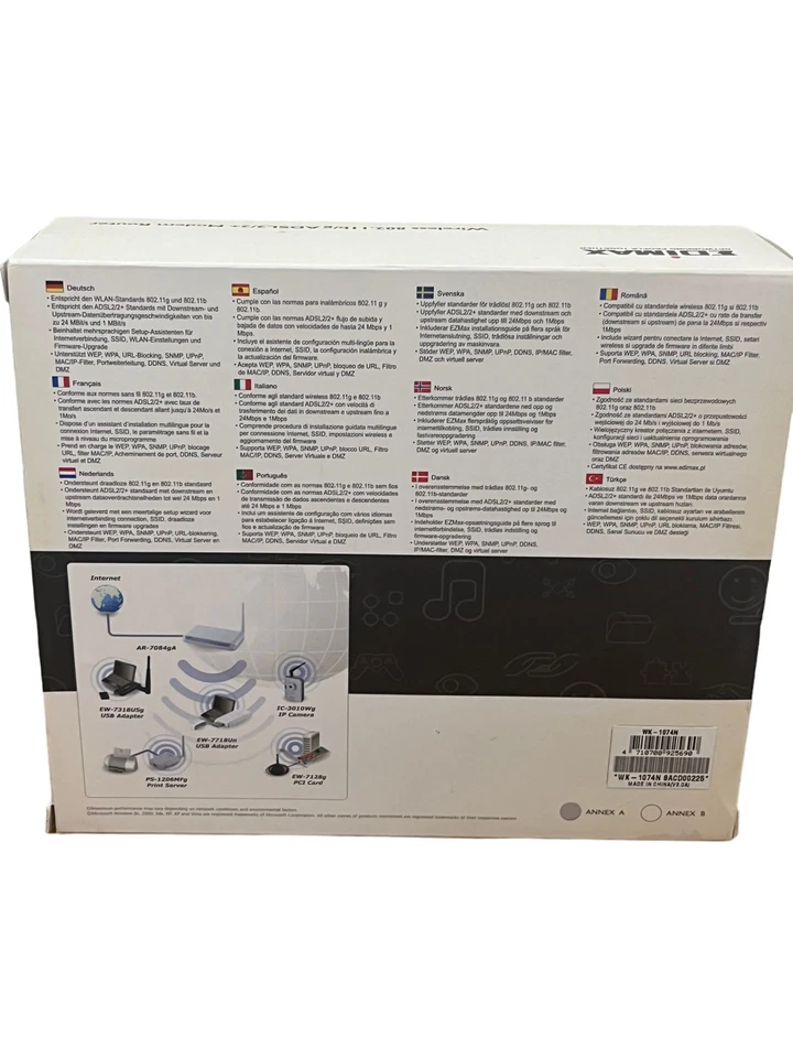 Edimax Wireless 802.11b/g ADSL2/2+ Modem Router - Includes USB Adaptor - Image 3 of 4