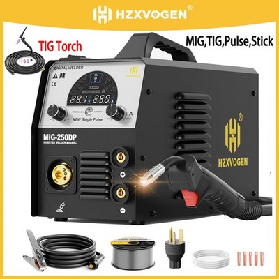 Pulse MIG/TIG/MMA/Gas Gasless MIG Welder&TIG Gun, 250A 110/220V MIG Alu Inverter