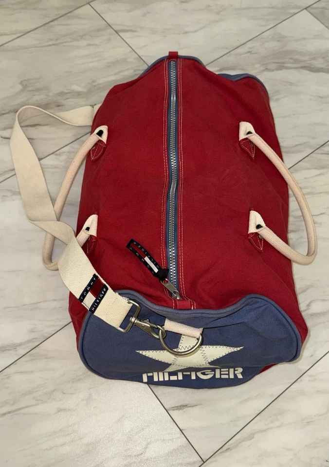 Vintage 90s Tommy Hilfiger Duffle Star Logo Gym Sport Bag Red Blue 21x12x10 - Image 3 of 4