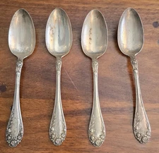 Antique Sterling R. WALLACE & SONS Soup Large Spoons Rose Pattern Set Of 4