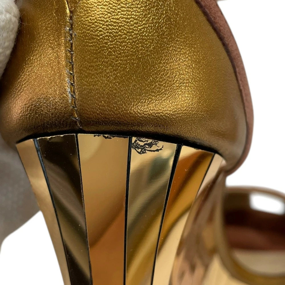 GUCCI Suede Leather Wedge Sole Ankle Strap Sandals 38 24cm Equivalent Brown GLad thumbnail 15