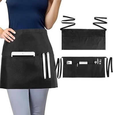 Kellnerschürze wasserdicht 60x30cm schwarz mit 3 Taschen für Gastronomie und Küc