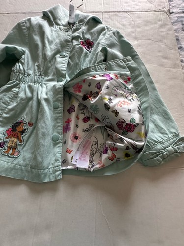 Disney Girl Tinker Bell Pocahontas Embroidered Hooded Mint Green Jacket Size 4 - Afbeelding 9 van 10