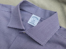 BROOKS BROTHERS SHIRT, Men's 16 x 32/33 REGENT, Purple White Plaid, NO IRON, EUC