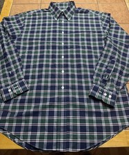 Brooks Brothers Button Shirt Sz L Green Blue Red Plaid Non Iron Oxford Supima