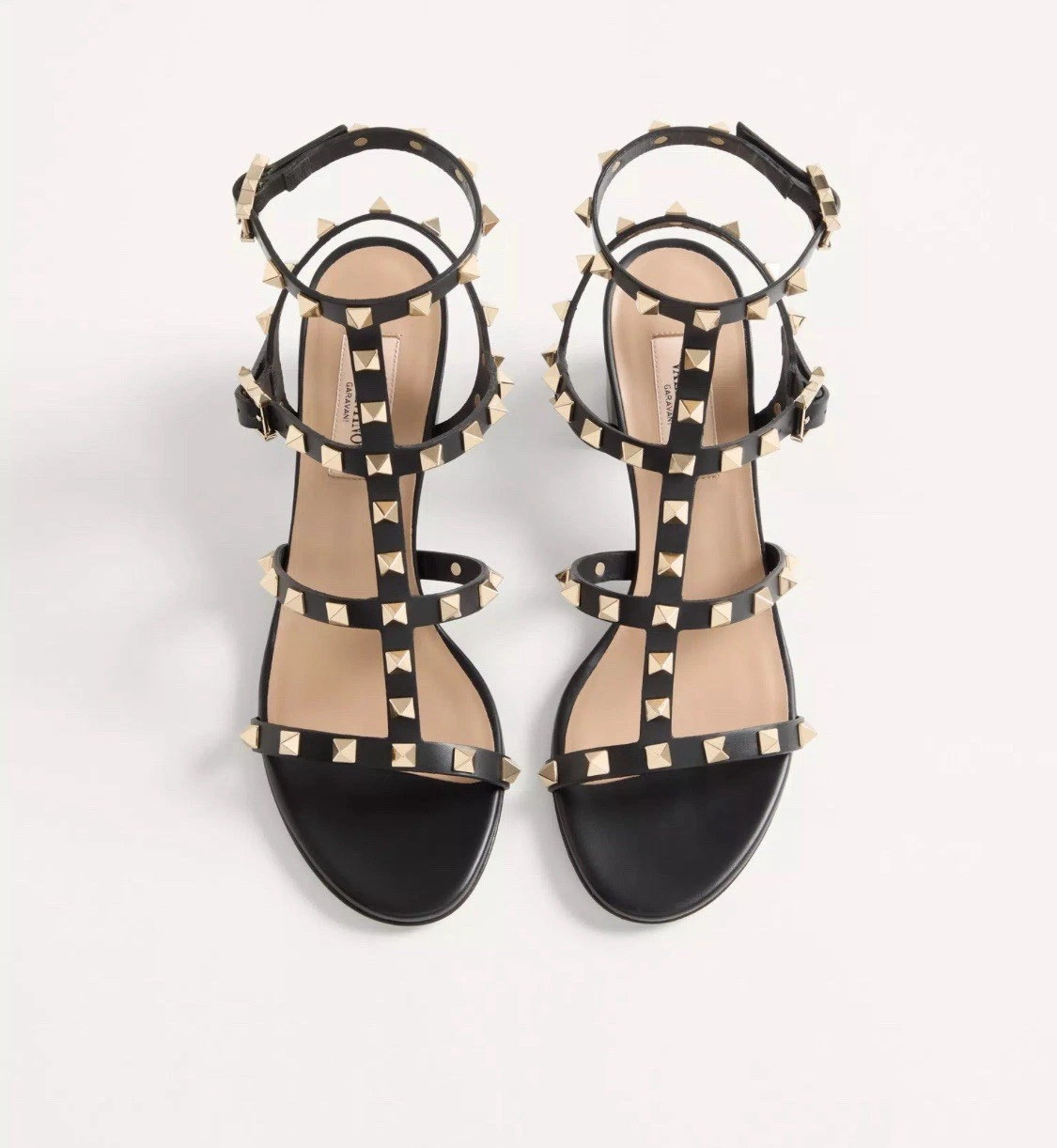 Valentino — Valentino Garavani Rockstud 60mm Calfskin Ankle Strap Sandals Black 37/