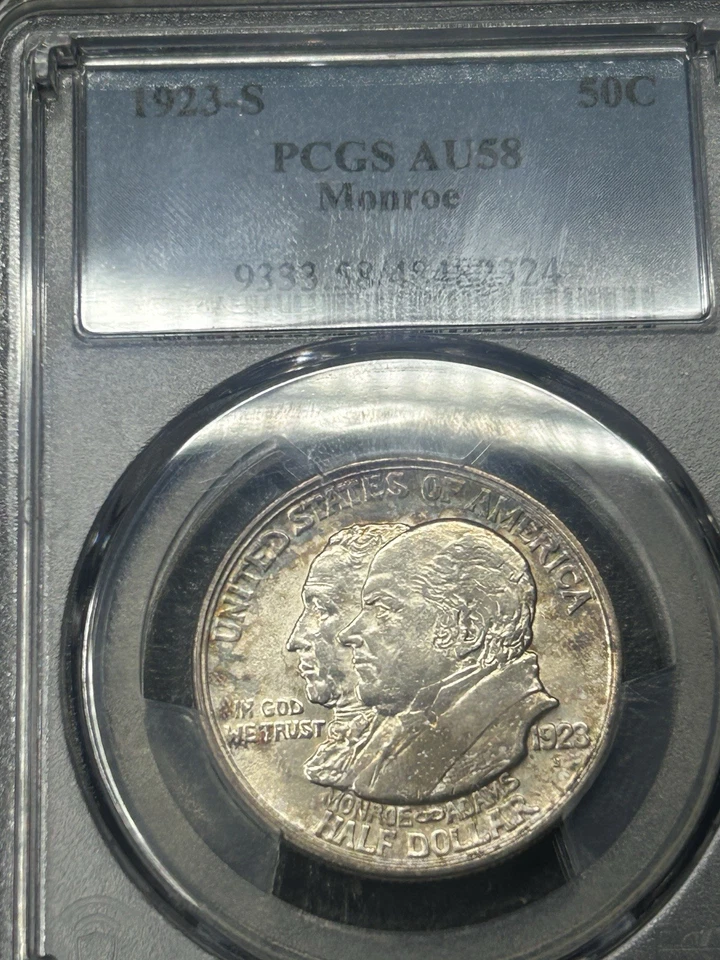 1923 S Monroe Commemorative Half Dollar PCGS AU58 Toned Toning Everyman  - Image 2 of 4