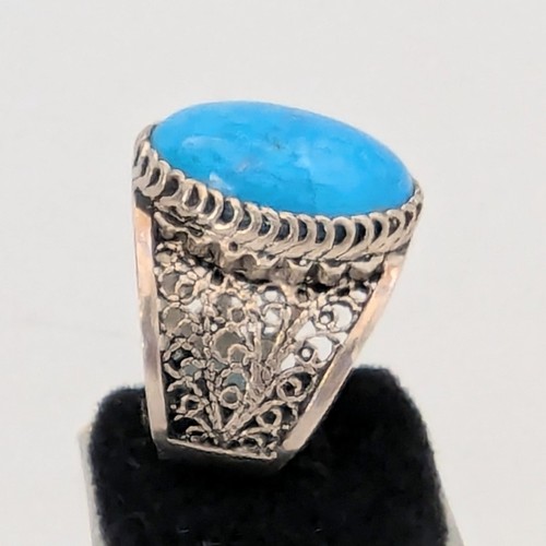 POS 925 Sterling Silver Turquoise Stone Turkish Ring Sz 7 - Picture 4 of 9