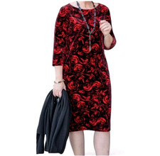 Chicos Travelers Rosalind Midi Dress Size 3 XL 16/18 Black Red Velvet Rose Print
