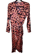DANCING LEOPARD Plunge Wrap Yondal Dress Size 12 Midi Orange Animal Print Party