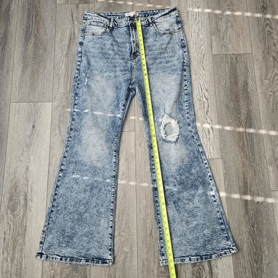 Freckled Poppy Risen Women's Distressed Flare Jeans Acid Wash Denim 37x31.5 (G4)