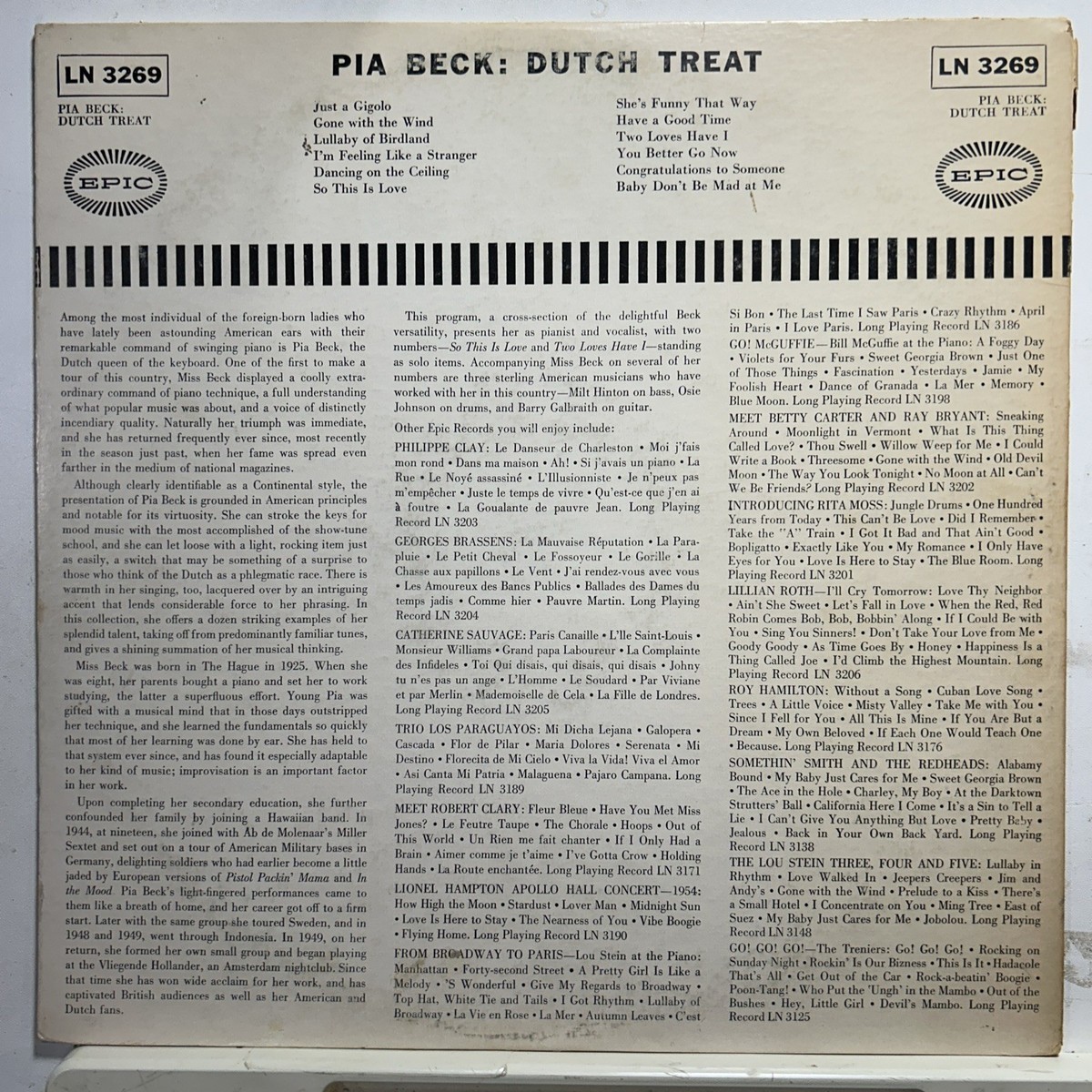 PIA BECK Dutch Treat (1956) EPIC LN 3269 Jazz piano & vocal | eBay