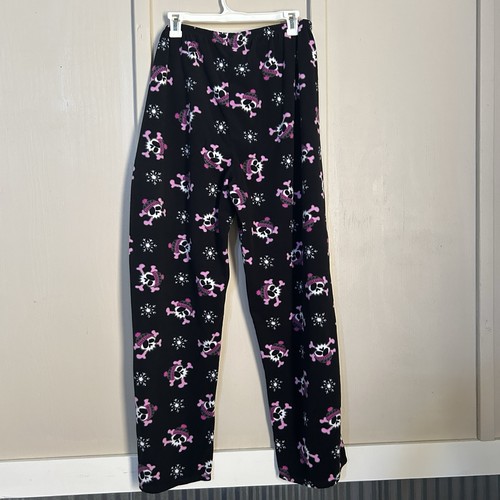 Womens Fleece Pajama Pants XL Skull Halloween Warm Goth Emo - Picture 4 of 10