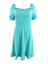 MICHAEL Michael Kors Women's Eyelet Smocked Peasant Dress (L, Turquoise)