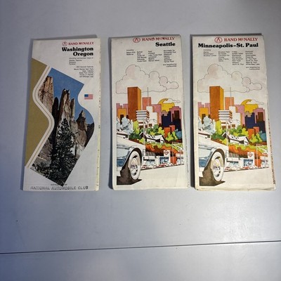 3 Vintage Rand McNally Pocket Maps Seattle Washington Oregon Minneapolis St Paul