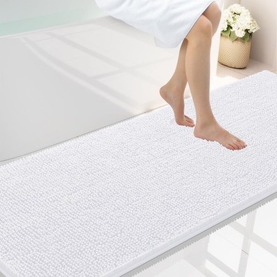 Smiry Luxury Chenille Bathroom Rugs 70x24, Extra Soft and 70'' x 24'', White 