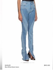 Worn Once  MUGLER Spiral Blue Contrast SlittedAnkle Jean Size 42 US 8/10 915