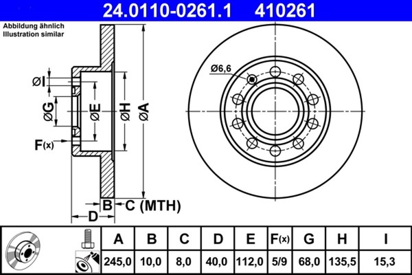 2X ATE Bremsscheibe 24.0110-0261.1 FüR Audi A4 B7 B6 80 B4 Seat Exeo 1KD 89 8E5-image