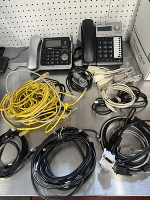Office Start Up Lot w/ 2 Desk Phones, Ethernet, Phone & Printer Cables + more!
