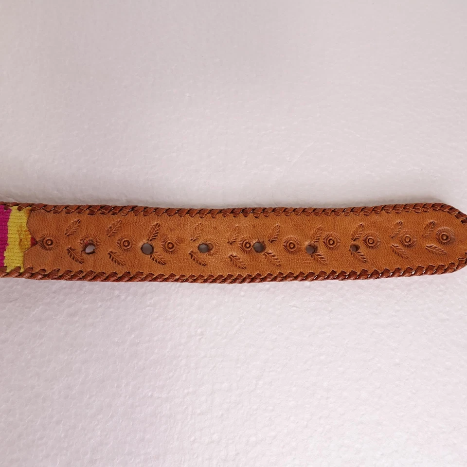 Cinturón de cuero tejido vintage para mujer 24 multicolor suroeste boho hecho a mano años 90 Foto 3 de 4