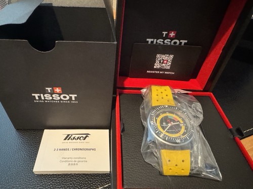 NEW! Tissot Sideral S Powermatic 80 Black Yellow Men's Watch Extra Strap!